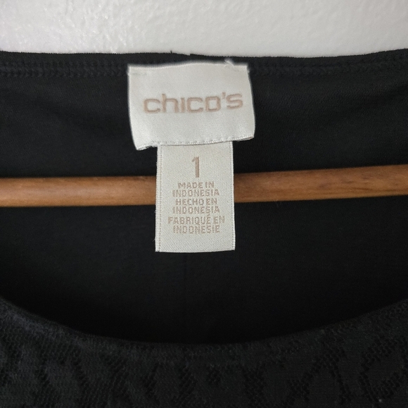 Chico's Women's Black Lace Cheetah Animal Print Blouse Tunic Top size 1 Medium - Picture 2 of 10